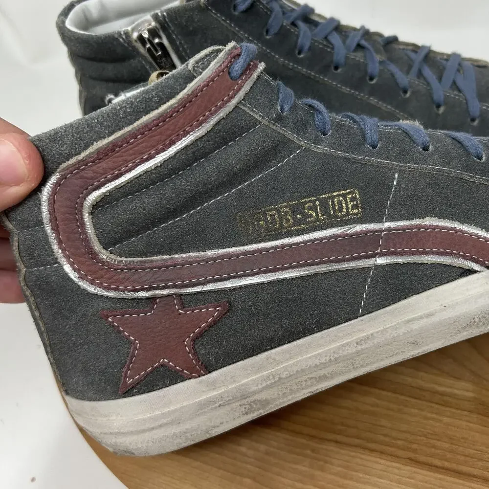 Golden Goose Shoes Mens 9 Slide Gray Suede High Top Zip Sneakers Italy Luxury
